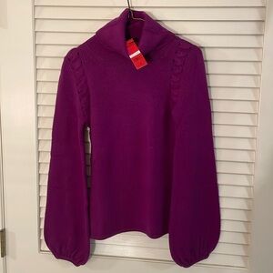 Carolina Herrera Turtleneck Magenta Cable Detail Wool Cashmere Blend Sweater NWT